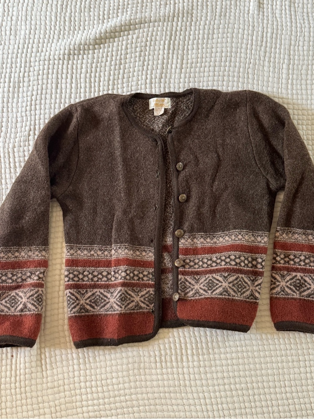 Tally Ho Brown & Rust Fair Isle Button Cardigan
